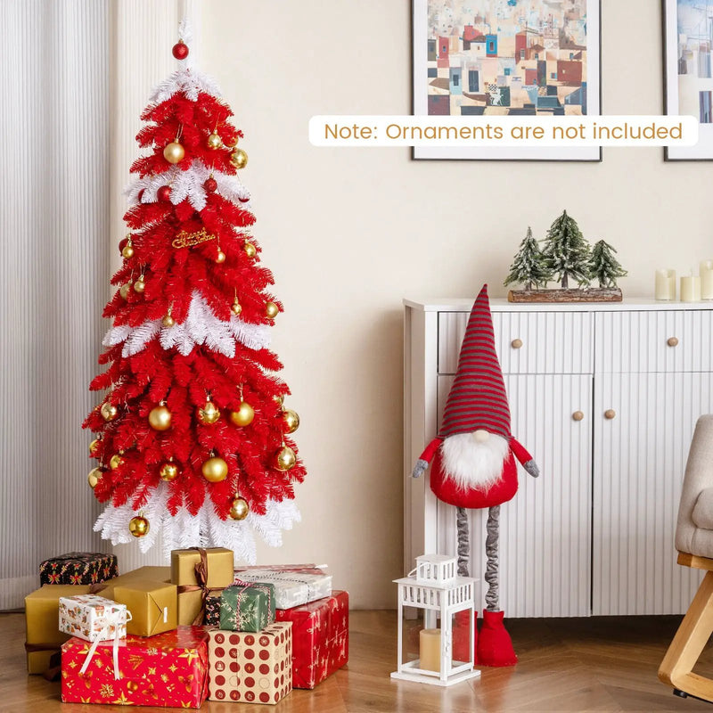 5 FT Artificial Christmas Tree Pre-lit Xmas Trees with 301 Red and White Branch Tips by DirectDeals