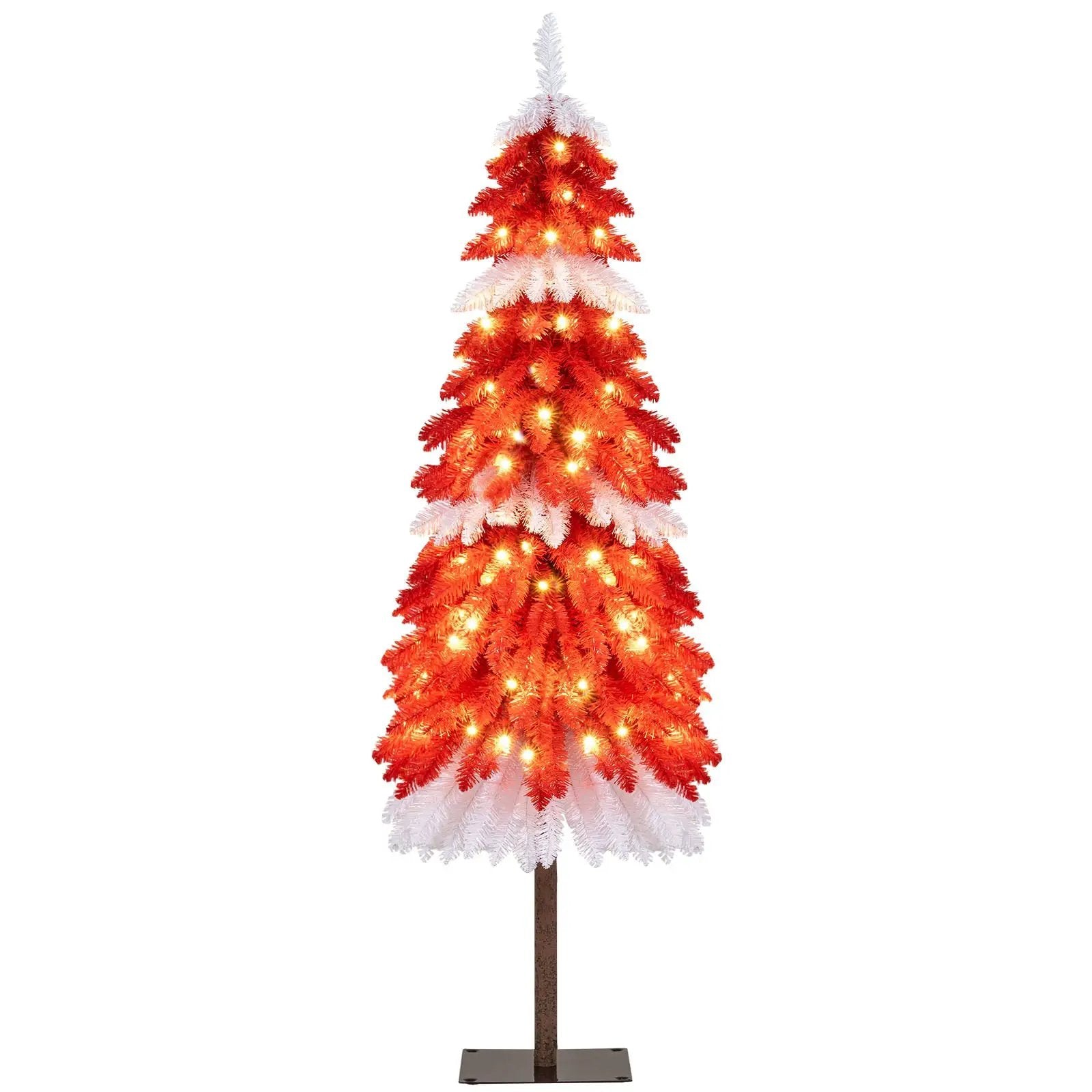 5 FT Artificial Christmas Tree Pre-lit Xmas Trees with 301 Red and White Branch Tips by DirectDeals