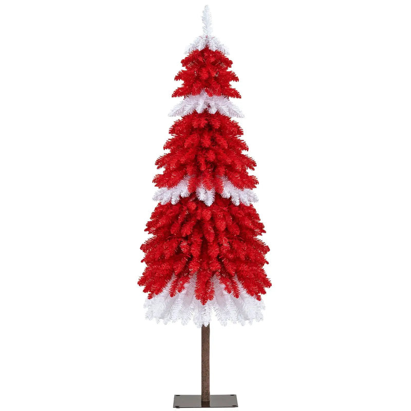 5 FT Artificial Christmas Tree Pre-lit Xmas Trees with 301 Red and White Branch Tips by DirectDeals
