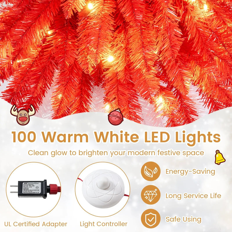 5 FT Artificial Christmas Tree Pre-lit Xmas Trees with 301 Red and White Branch Tips by DirectDeals