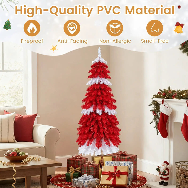 5 FT Artificial Christmas Tree Pre-lit Xmas Trees with 301 Red and White Branch Tips by DirectDeals