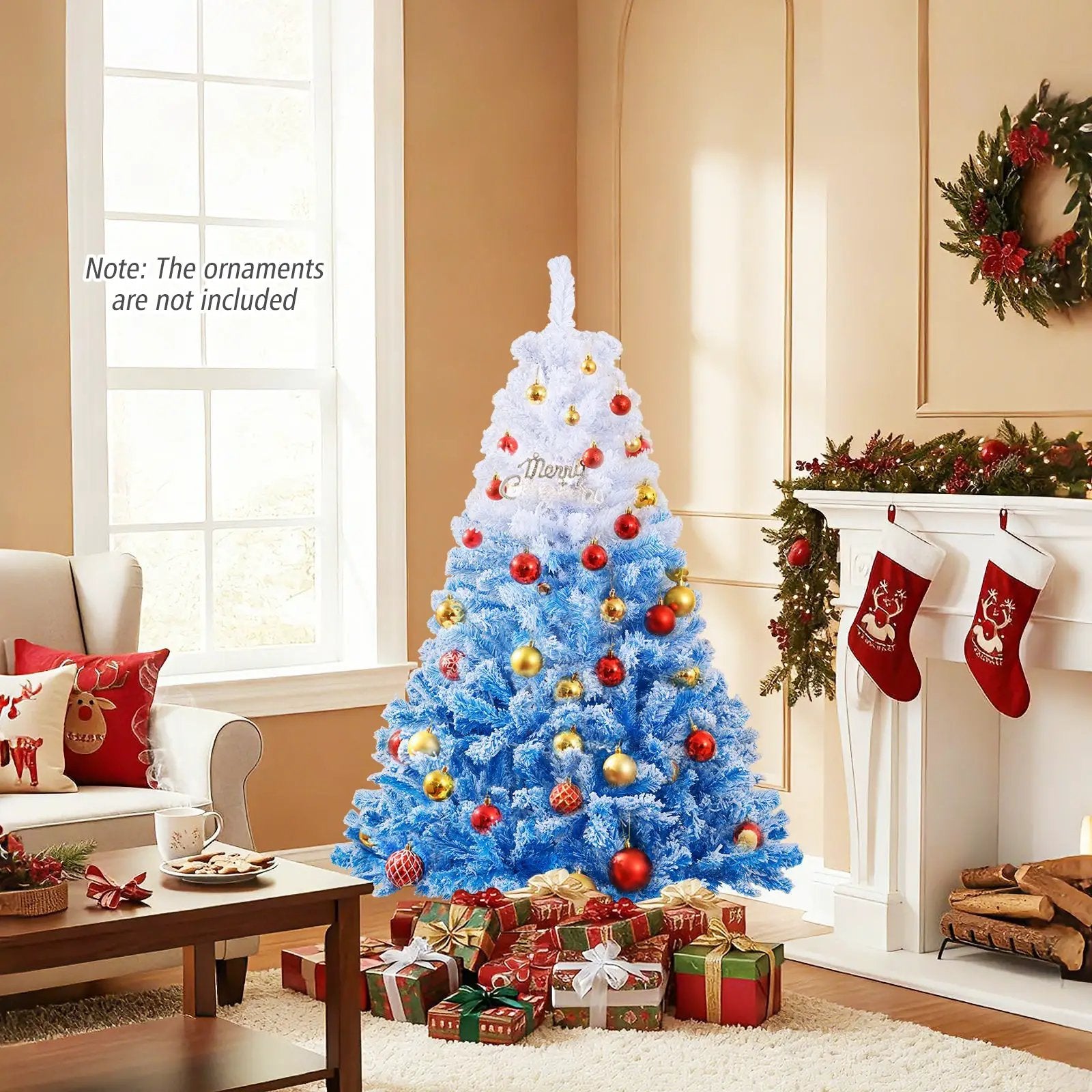 5/6/7/8 FT Artificial Christmas Tree with Warm White LED Lights and 8 Modes by DirectDeals