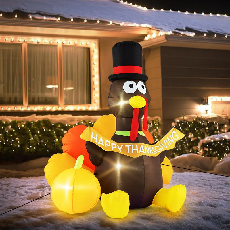 5 FT Inflatable Turkey with Pumpkin and LED Lights for Indoor Party by DirectDeals