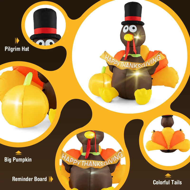 5 FT Inflatable Turkey with Pumpkin and LED Lights for Indoor Party by DirectDeals