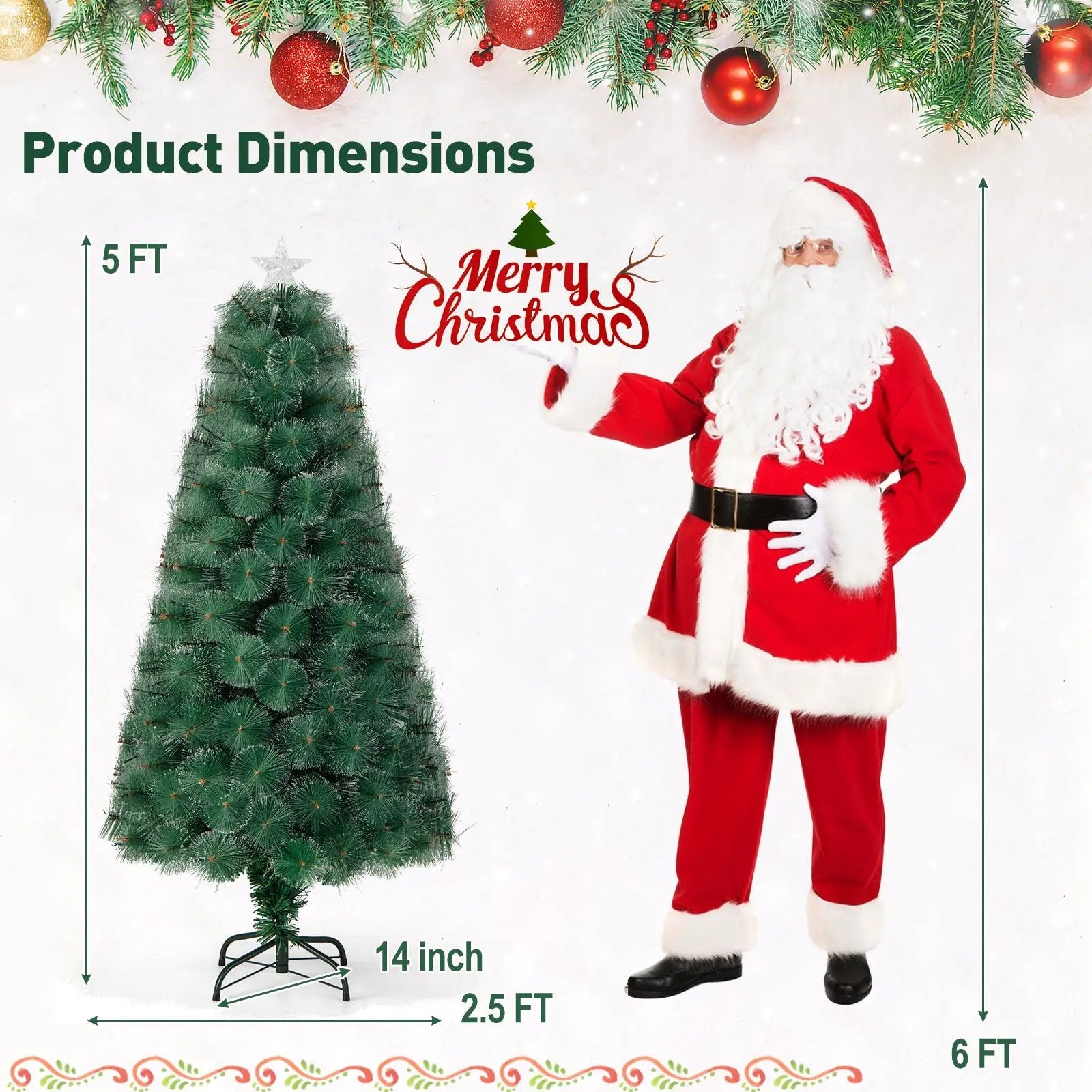 5/6/7 FT Pre-Lit Fiber Optic Christmas Tree with 148/185/226 Multi-Color LED Lights and Top Star Light by DirectDeals