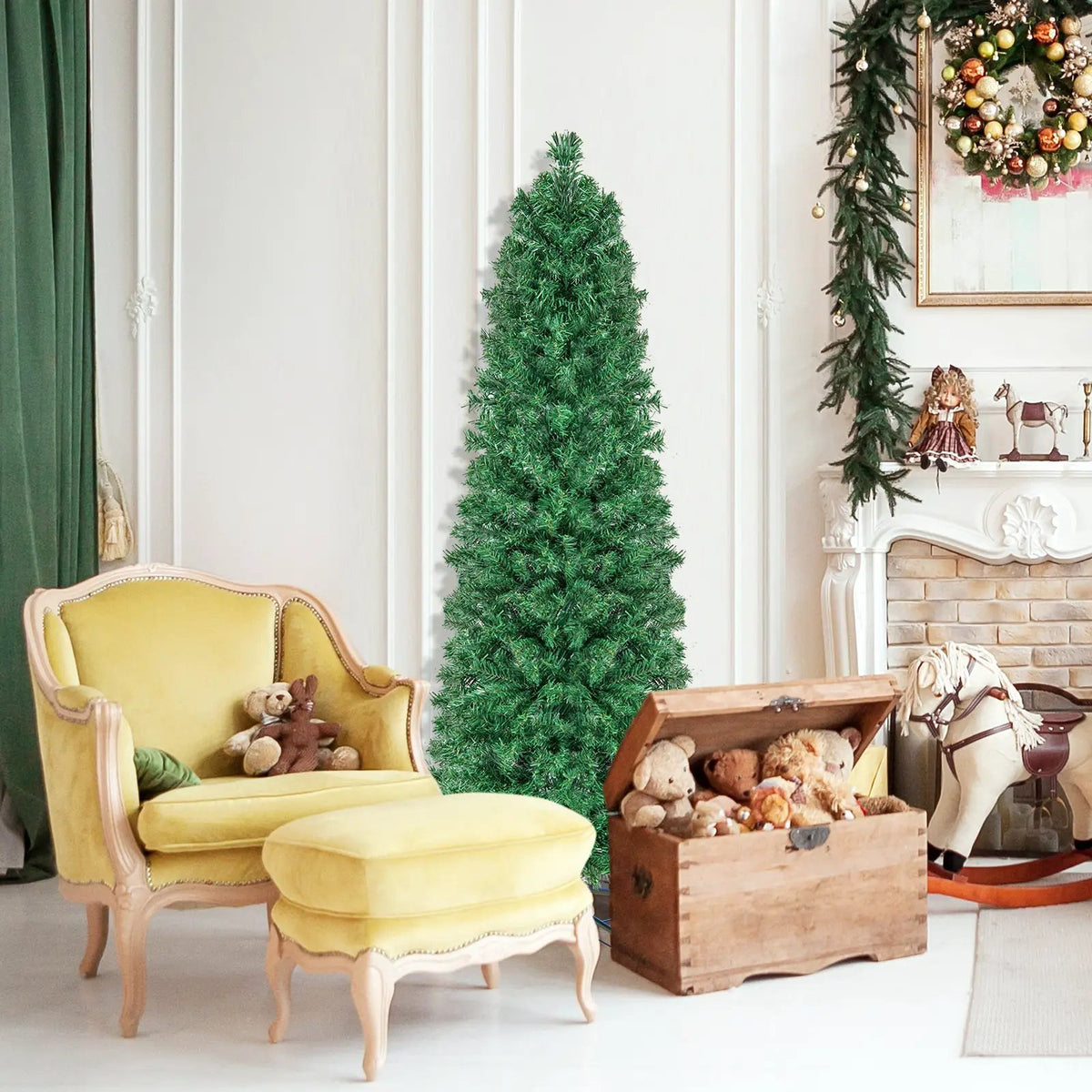 5/6/7/8 FT Pre-Lit Christmas Pencil Tree with Colorful Fiber Optics Green by DirectDeals