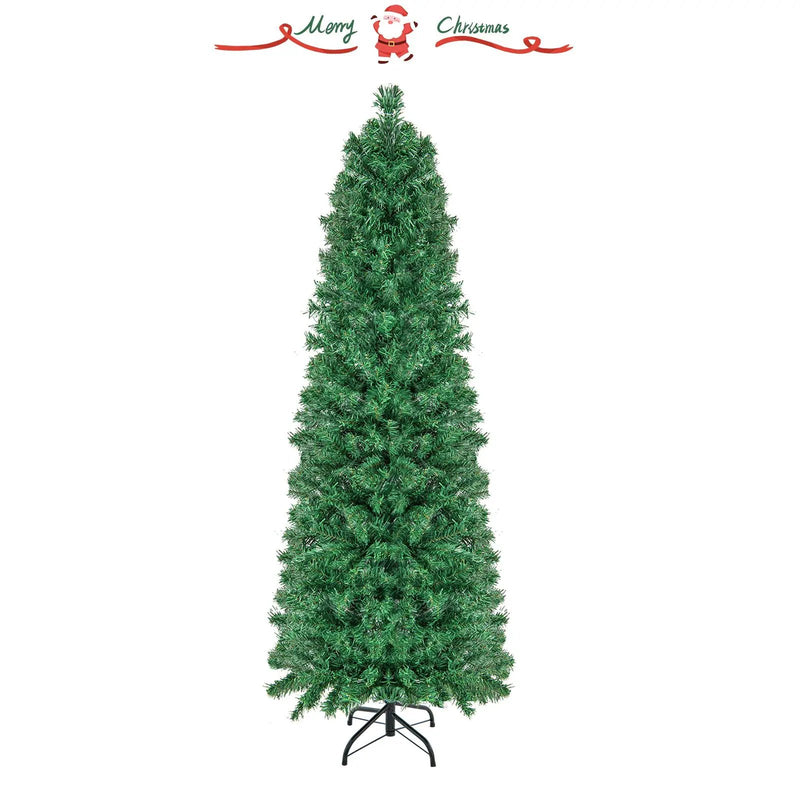 5/6/7/8 FT Pre-Lit Christmas Pencil Tree with Colorful Fiber Optics Green by DirectDeals