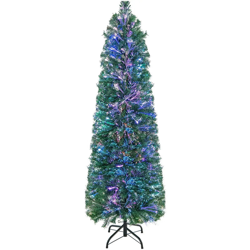 5/6/7/8 FT Pre-Lit Christmas Pencil Tree with Colorful Fiber Optics Green by DirectDeals