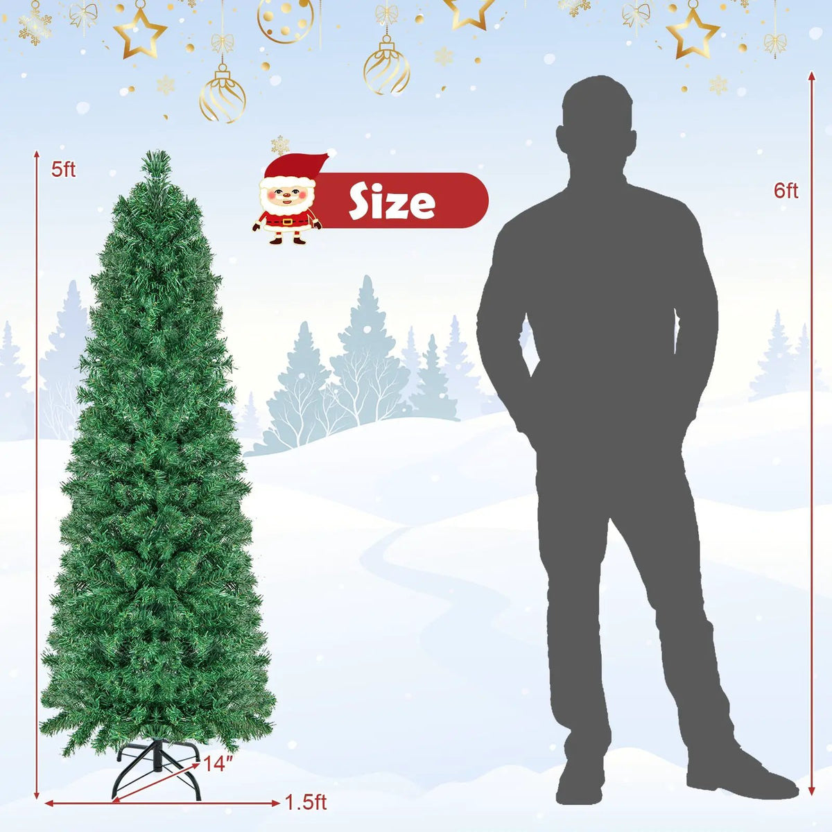 5/6/7/8 FT Pre-Lit Christmas Pencil Tree with Colorful Fiber Optics Green by DirectDeals