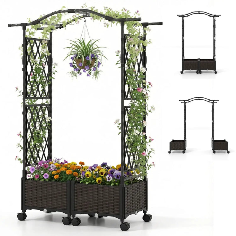 5 FT Self-Watering Planter Boxes with Lattice Trellis and Roof by DirectDeals