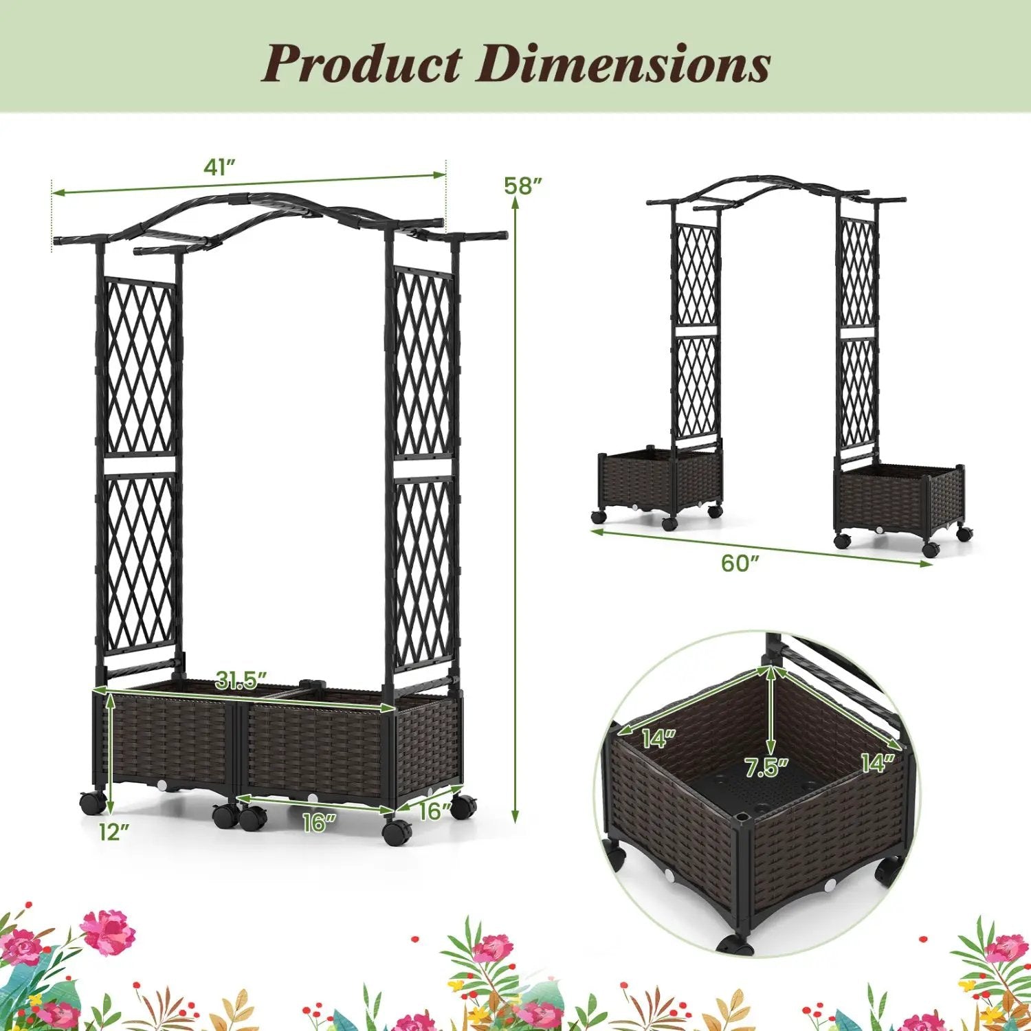 5 FT Self-Watering Planter Boxes with Lattice Trellis and Roof by DirectDeals