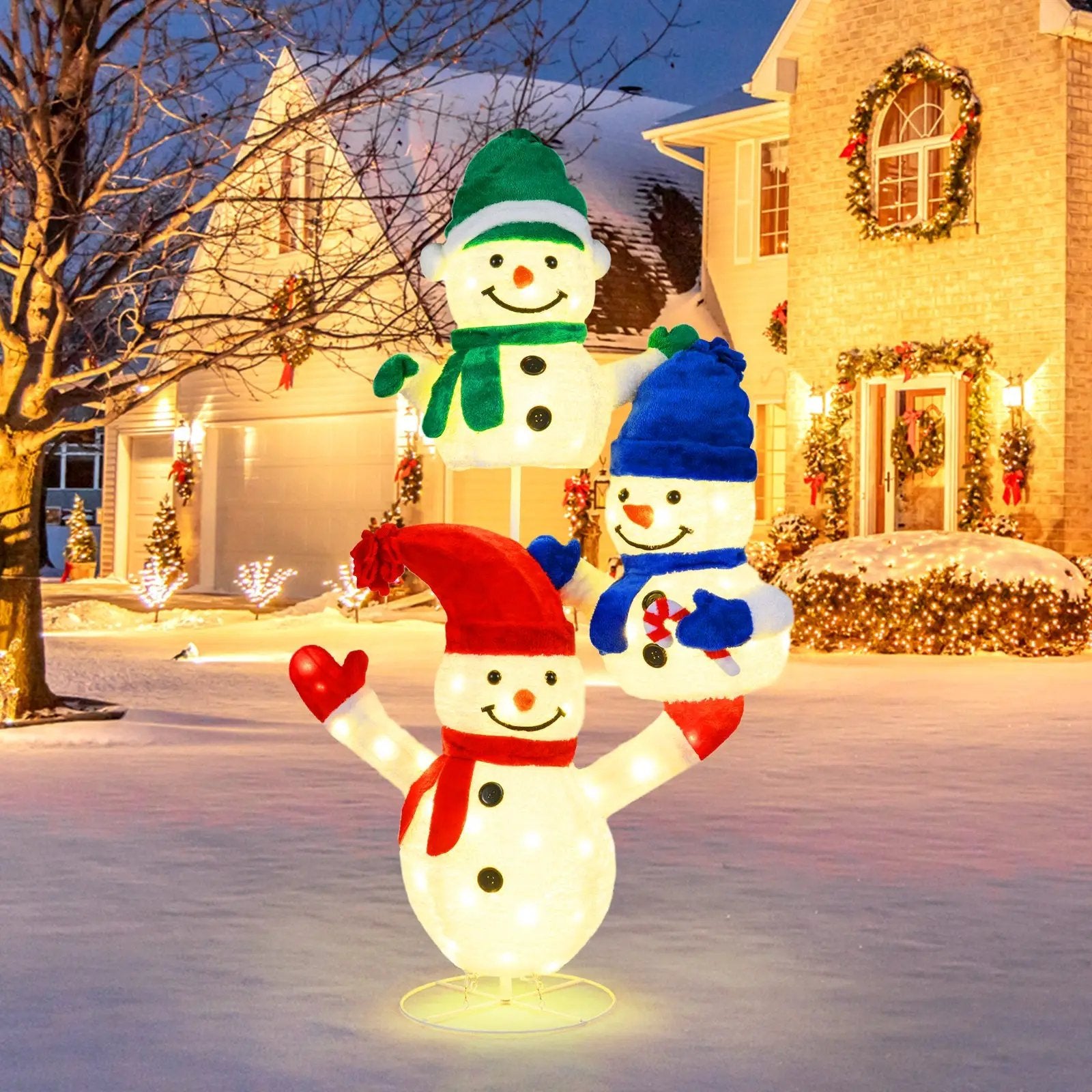 5 FT Stacked Snowman Lighted Christmas Decoration with 110 LED Lights by DirectDeals