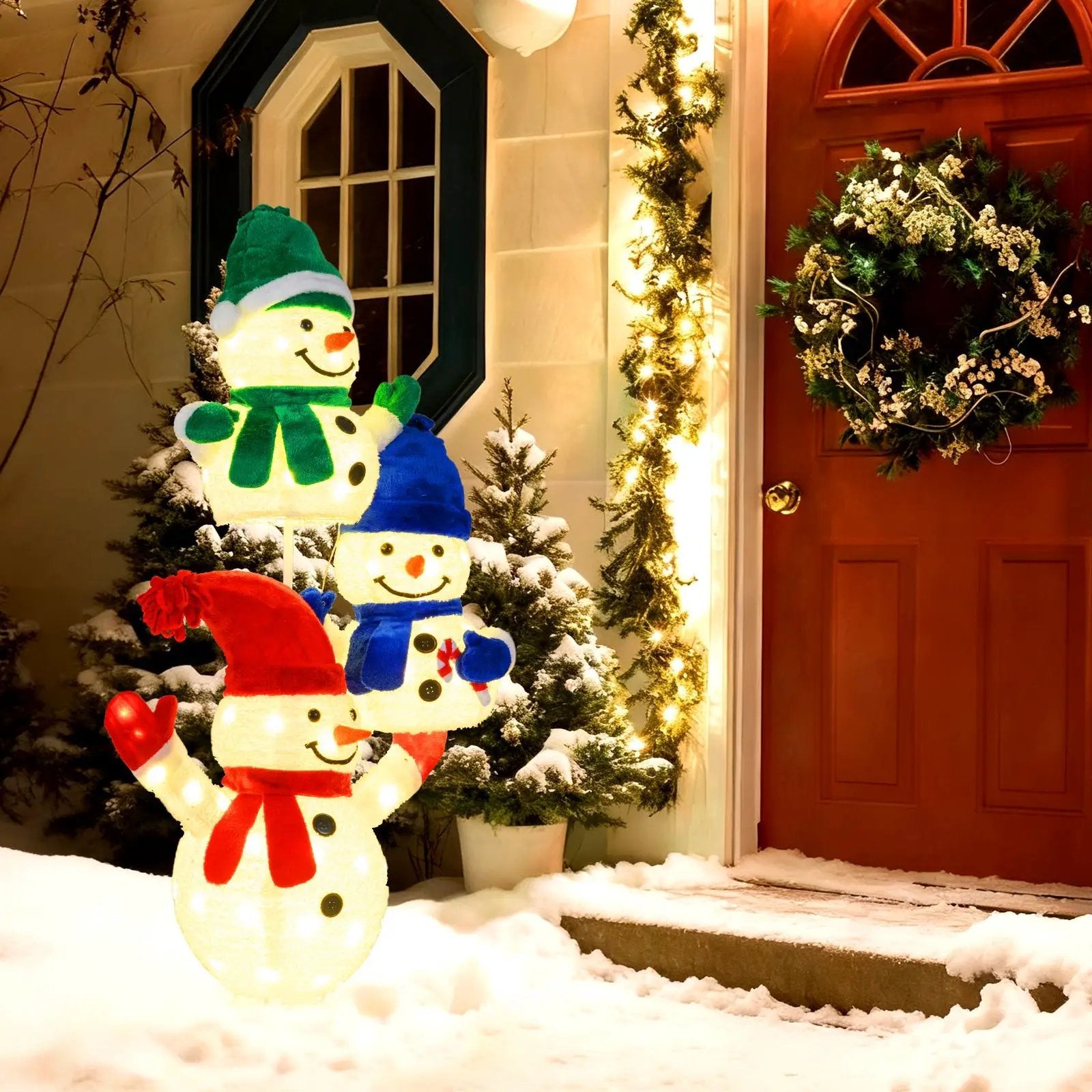 5 FT Stacked Snowman Lighted Christmas Decoration with 110 LED Lights by DirectDeals