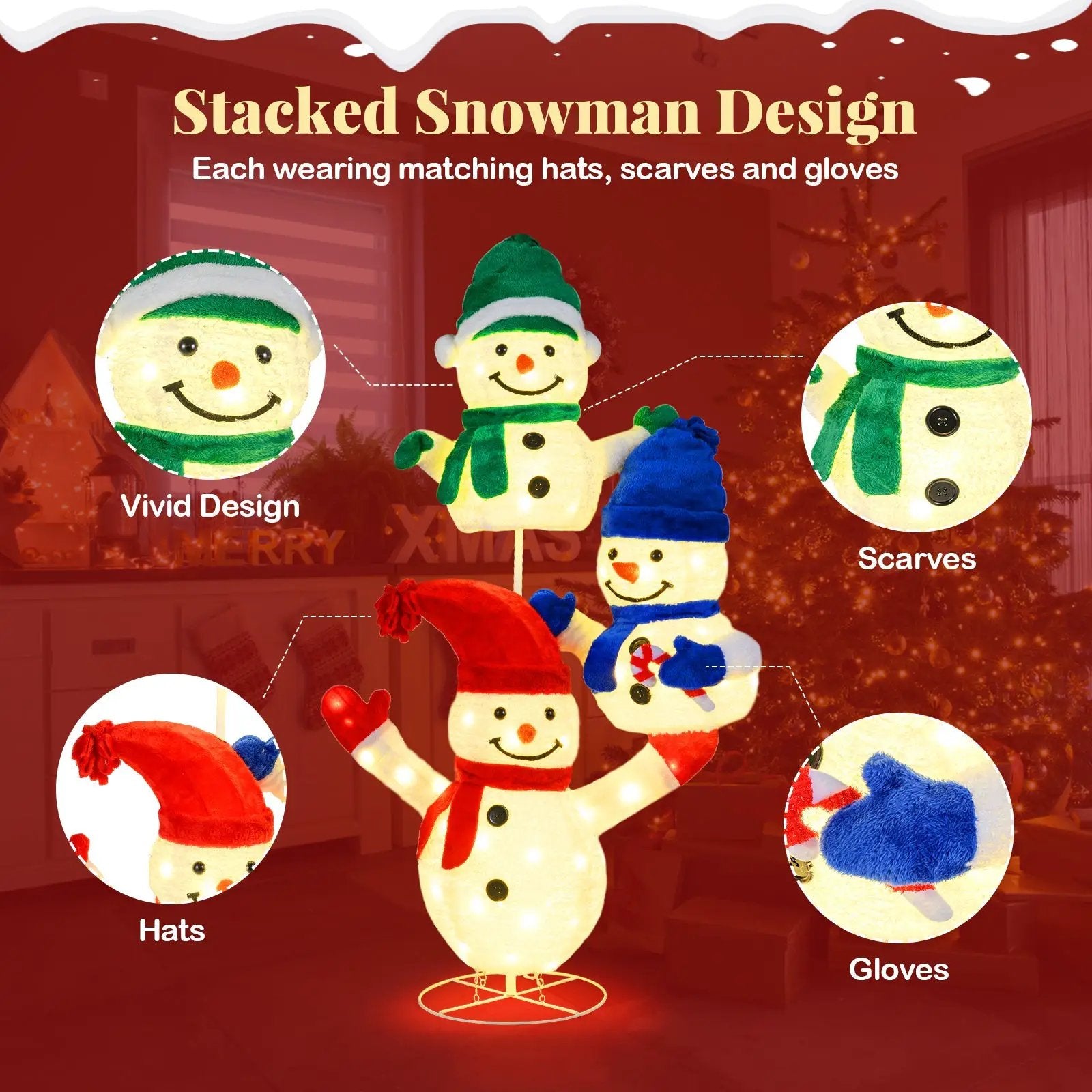 5 FT Stacked Snowman Lighted Christmas Decoration with 110 LED Lights by DirectDeals
