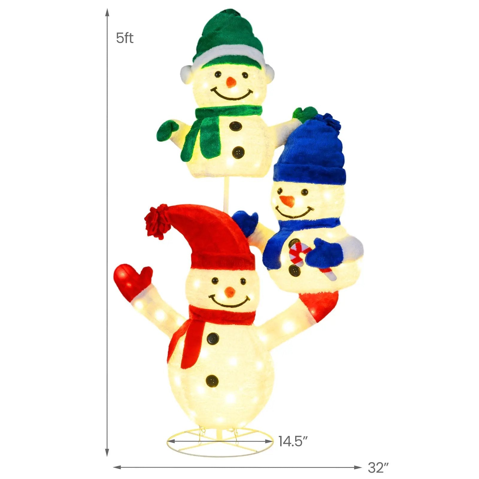 5 FT Stacked Snowman Lighted Christmas Decoration with 110 LED Lights by DirectDeals