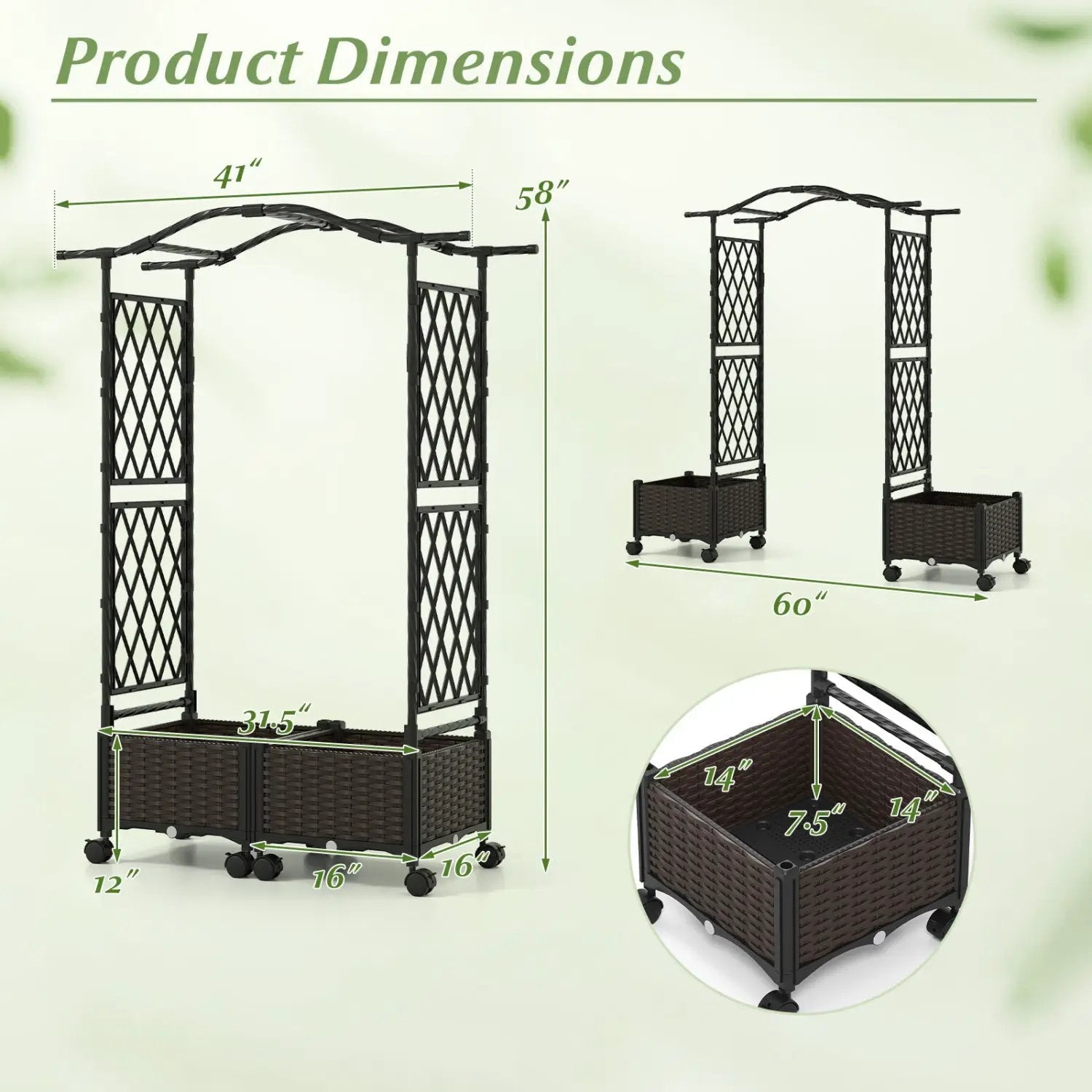 5 FT Tall Raised Garden bed with Lockable Wheels and Hanging Roof for Climbing Flowers by DirectDeals