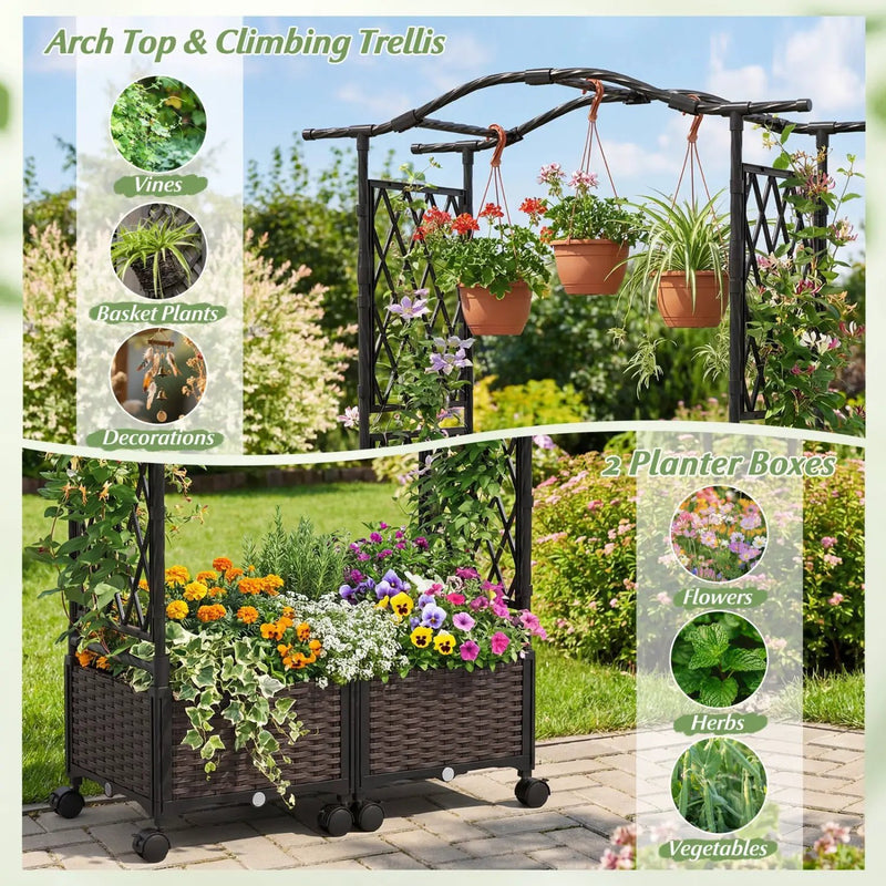 5 FT Tall Raised Garden bed with Lockable Wheels and Hanging Roof for Climbing Flowers by DirectDeals