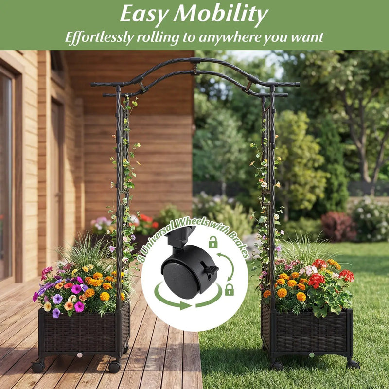 5 FT Tall Raised Garden bed with Lockable Wheels and Hanging Roof for Climbing Flowers by DirectDeals