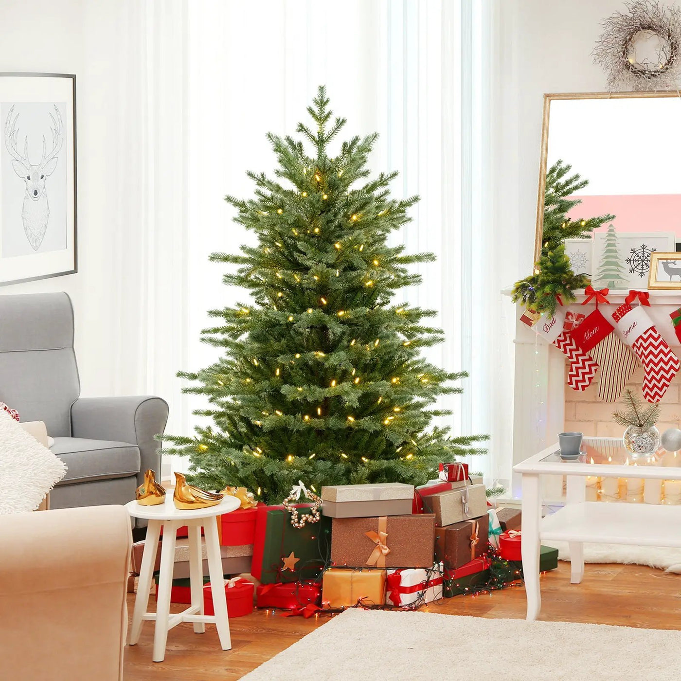 5/6/7 Feet Artificial Christmas Tree with 1426/2116/3156 Lush PVC and 200/300/400 Warm White LED Lights by DirectDeals