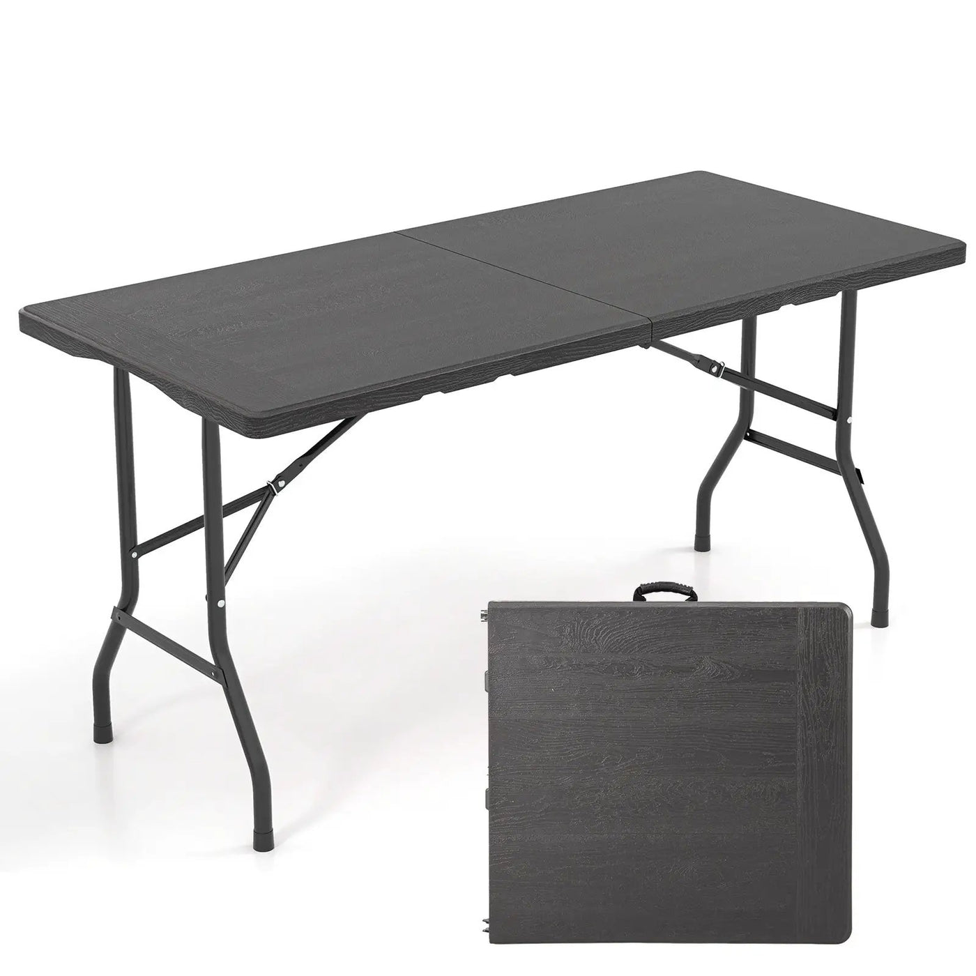 5FT Folding Picnic Table with Wood Grain HDPE Tabletop and Non-slip Foot Pads by DirectDeals