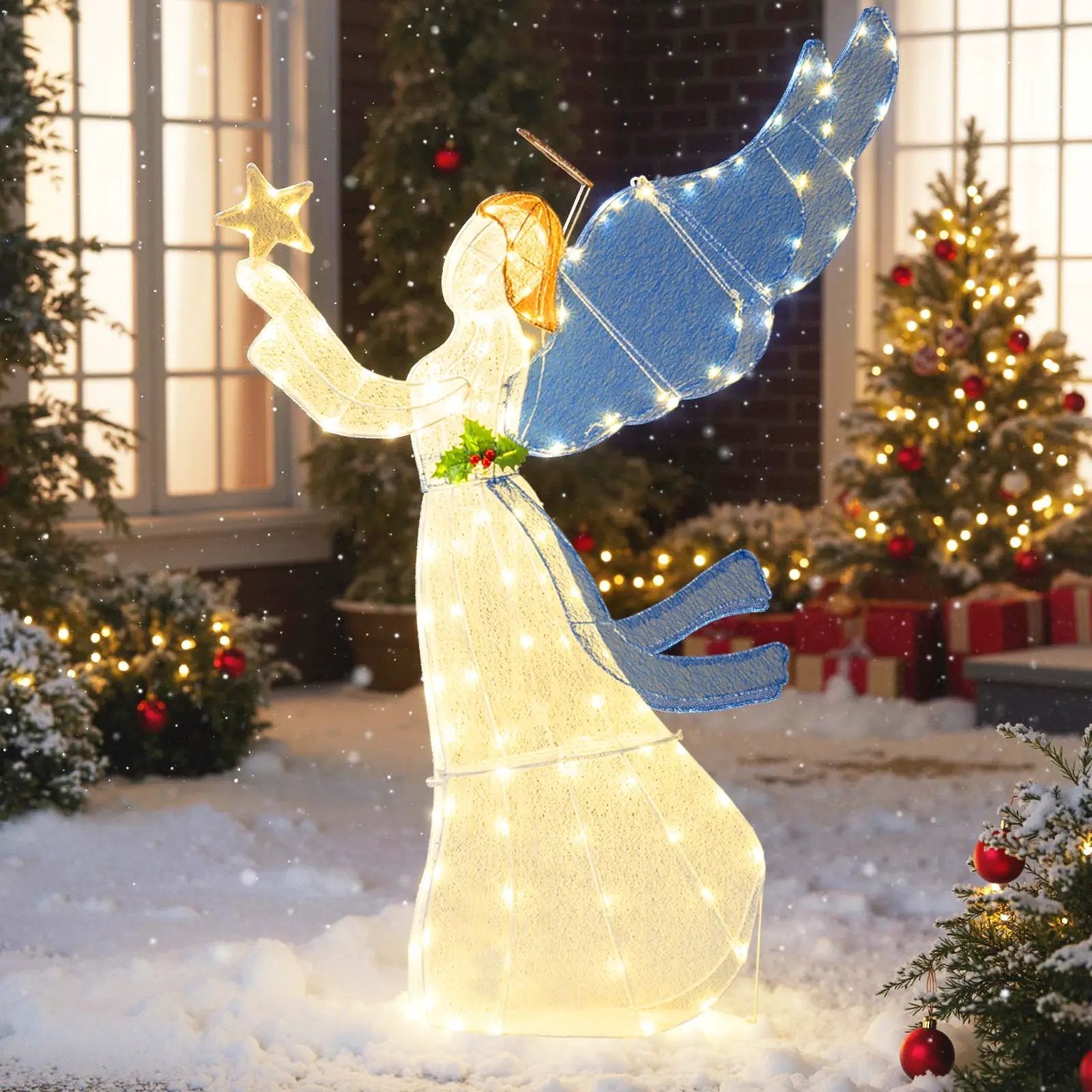 5 Feet Lighted Angel Christmas Decoration with Wings and Warm LED Lights by DirectDeals