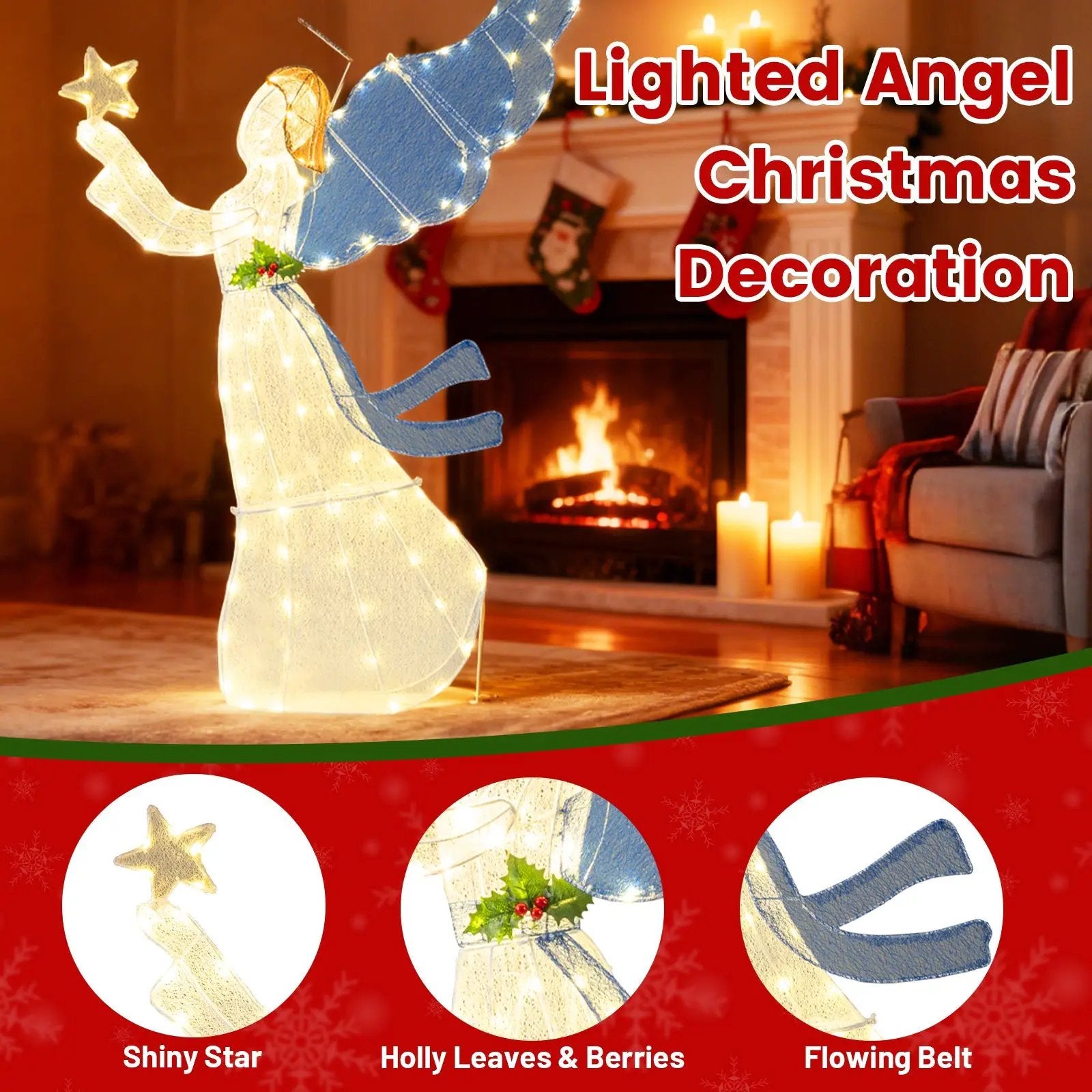 5 Feet Lighted Angel Christmas Decoration with Wings and Warm LED Lights by DirectDeals