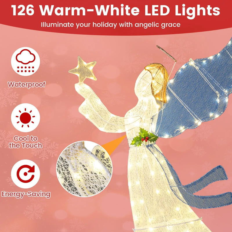 5 Feet Lighted Angel Christmas Decoration with Wings and Warm LED Lights by DirectDeals