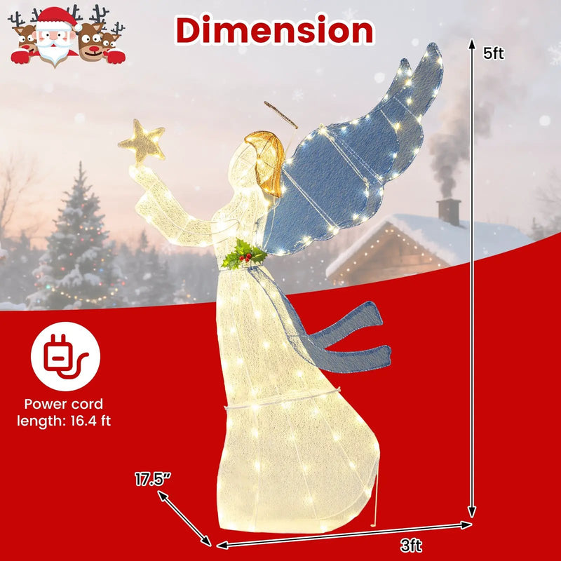 5 Feet Lighted Angel Christmas Decoration with Wings and Warm LED Lights by DirectDeals