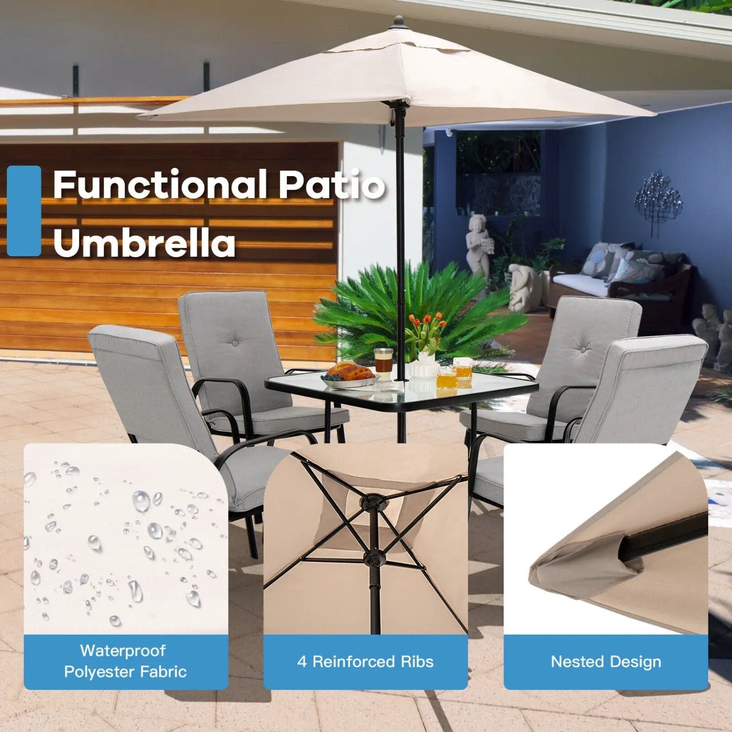 5 Foot Square Patio Market Umbrella with 4 Ribs by DirectDeals