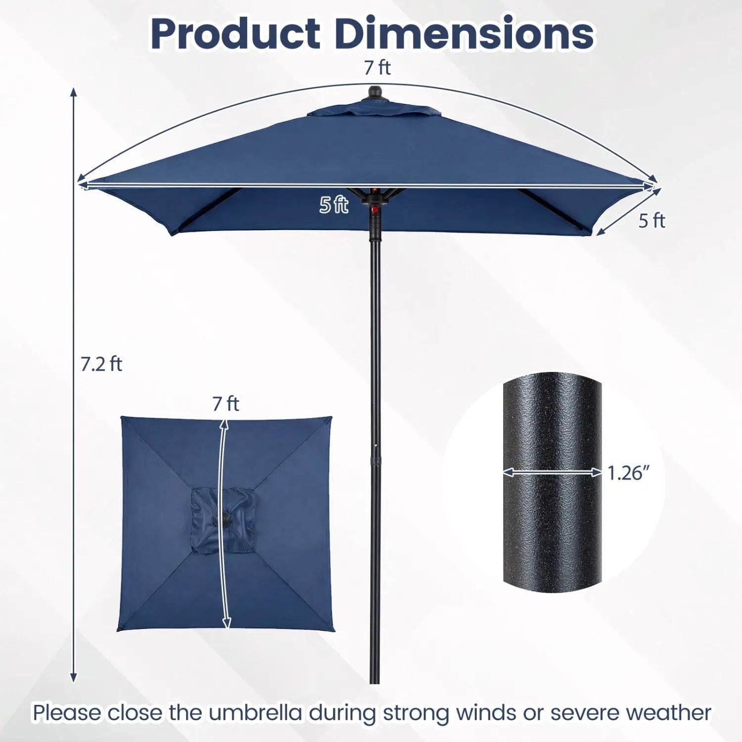 5 Foot Square Patio Market Umbrella with 4 Ribs by DirectDeals