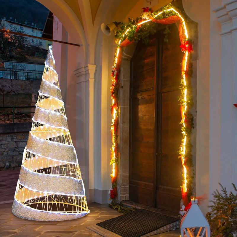 5 Feet Pre-lit Christmas Cone Tree with 300 Warm White and 250 Cold White LED Lights by DirectDeals