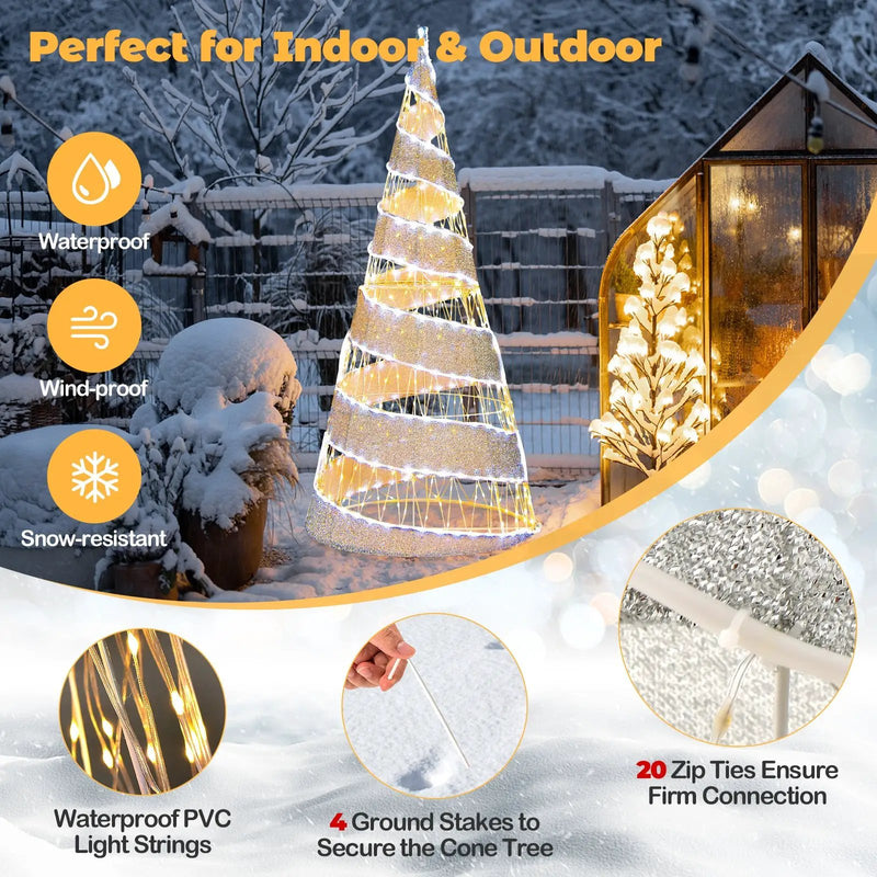 5 Feet Pre-lit Christmas Cone Tree with 300 Warm White and 250 Cold White LED Lights by DirectDeals