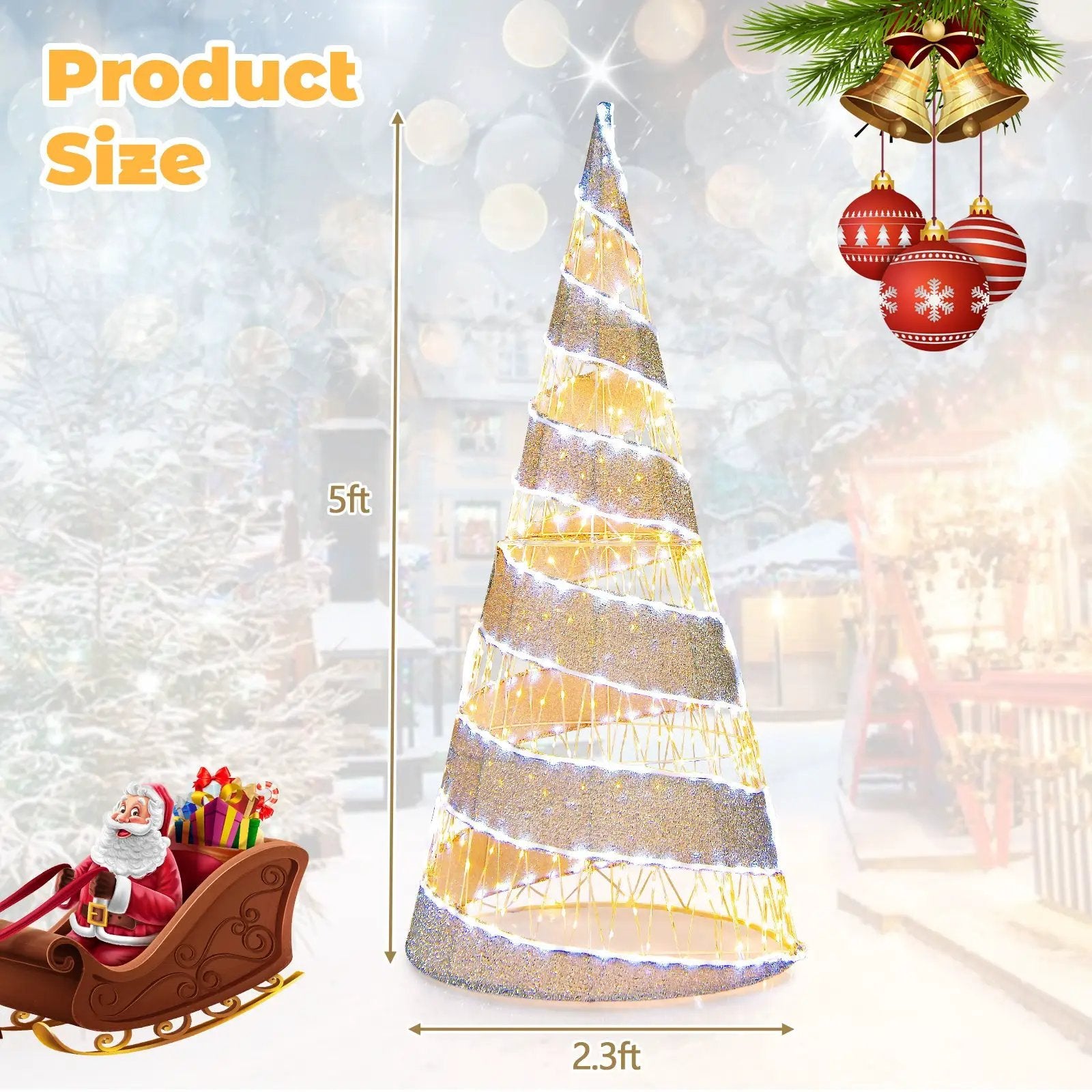 5 Feet Pre-lit Christmas Cone Tree with 300 Warm White and 250 Cold White LED Lights by DirectDeals