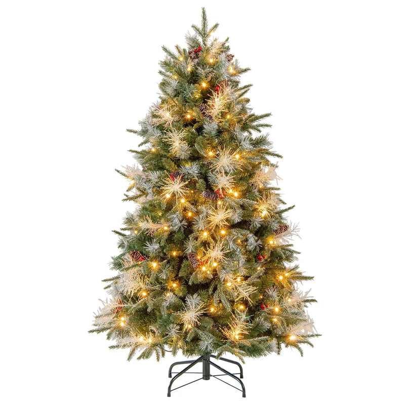5 Feet Pre-Lit Artificial Christmas Tree with 8 Modes LED Lights with Berries by DirectDeals
