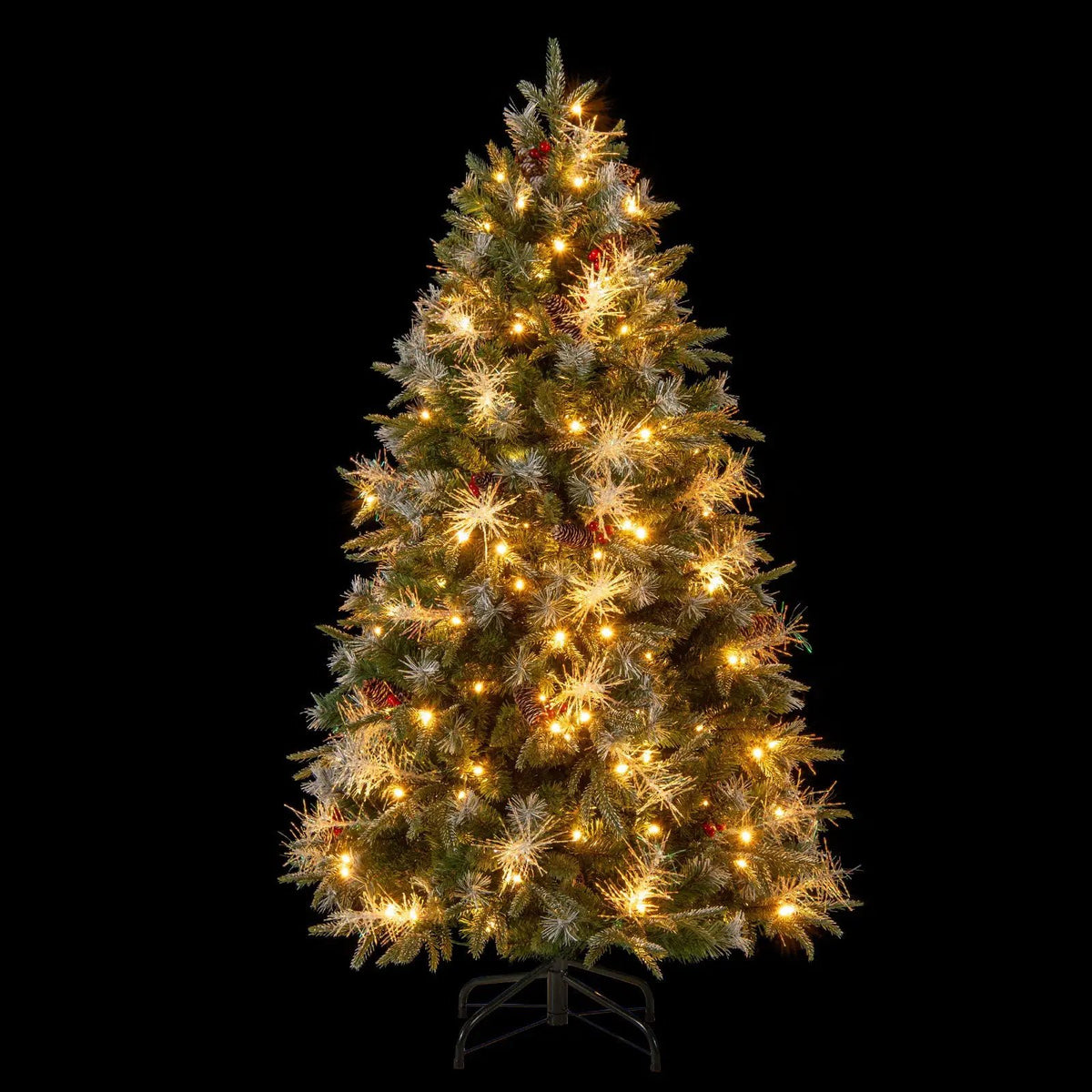 5 Feet Pre-Lit Artificial Christmas Tree with 8 Modes LED Lights with Berries by DirectDeals