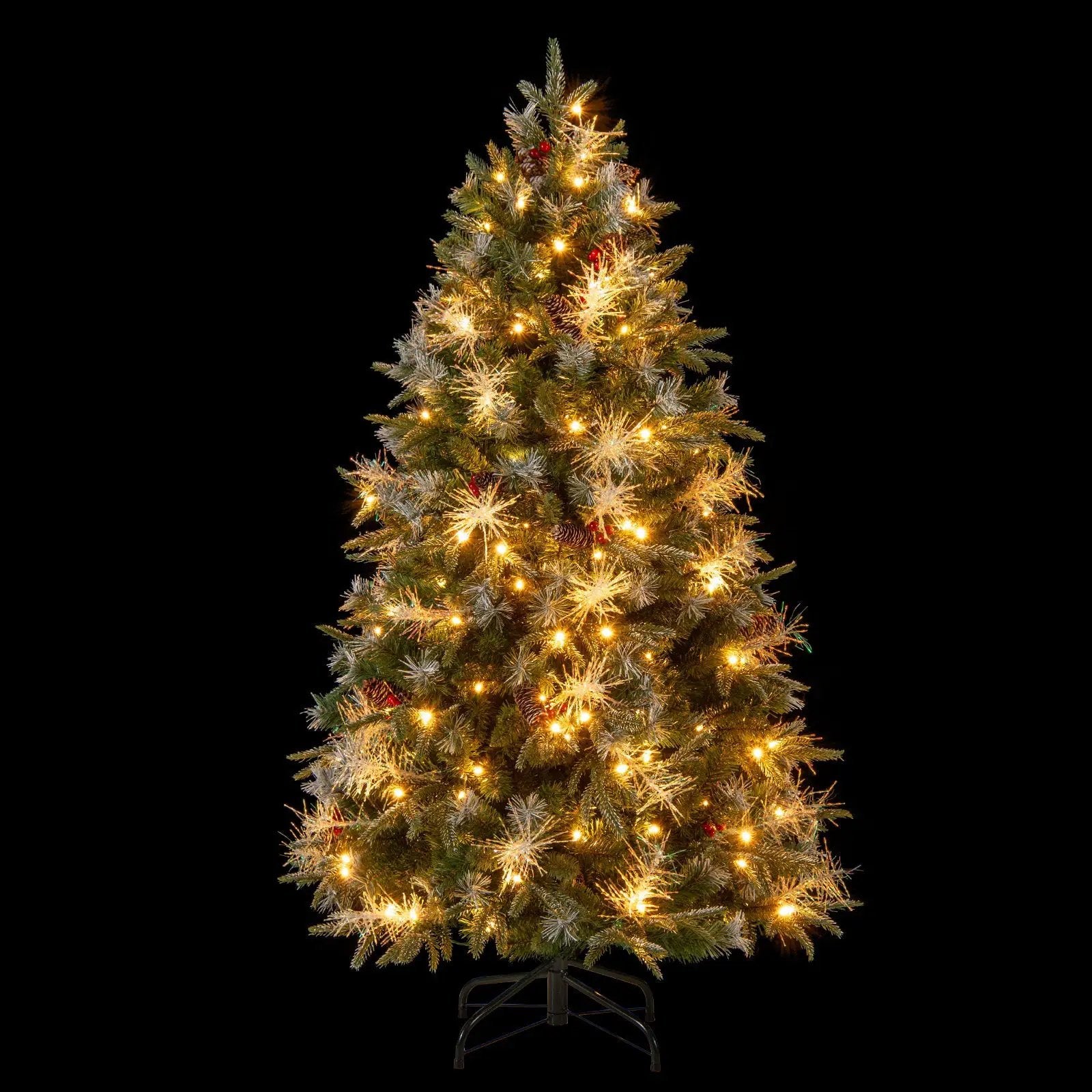 5 Feet Pre-Lit Artificial Christmas Tree with 8 Modes LED Lights with Berries by DirectDeals