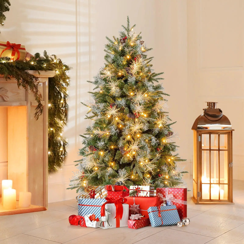 5 Feet Pre-Lit Artificial Christmas Tree with 8 Modes LED Lights with Berries by DirectDeals