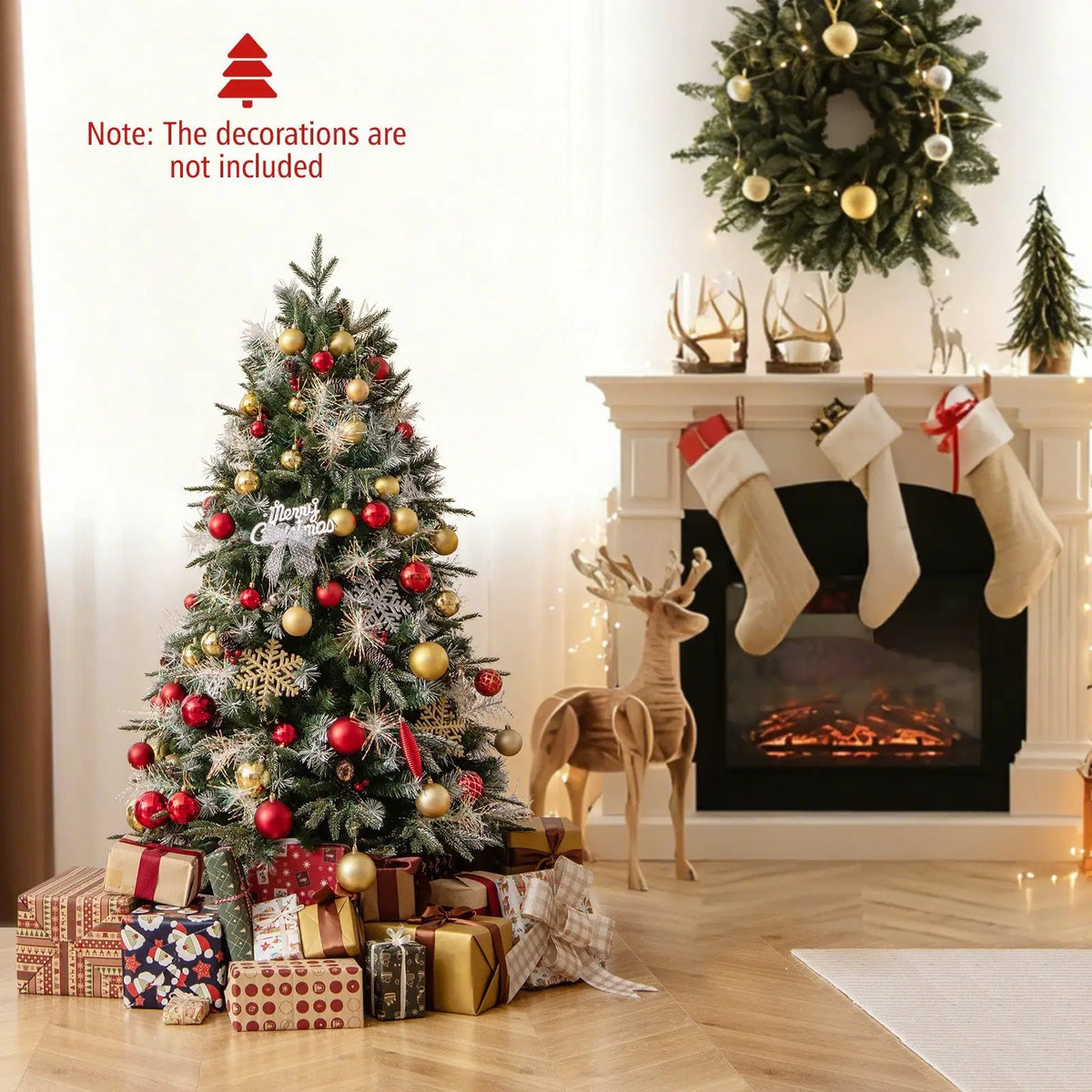 5 Feet Pre-Lit Artificial Christmas Tree with 8 Modes LED Lights with Berries by DirectDeals