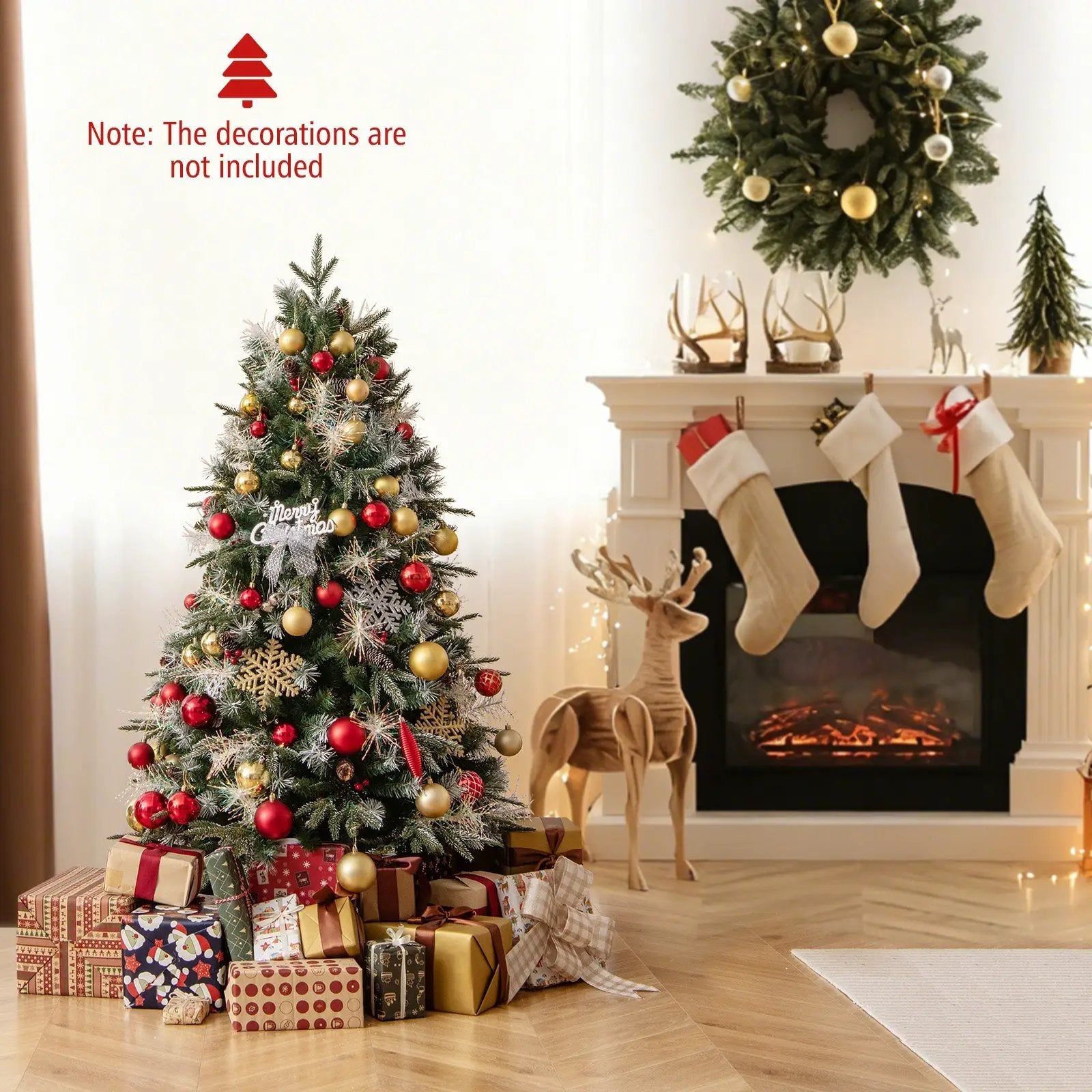 5 Feet Pre-Lit Artificial Christmas Tree with 8 Modes LED Lights with Berries by DirectDeals