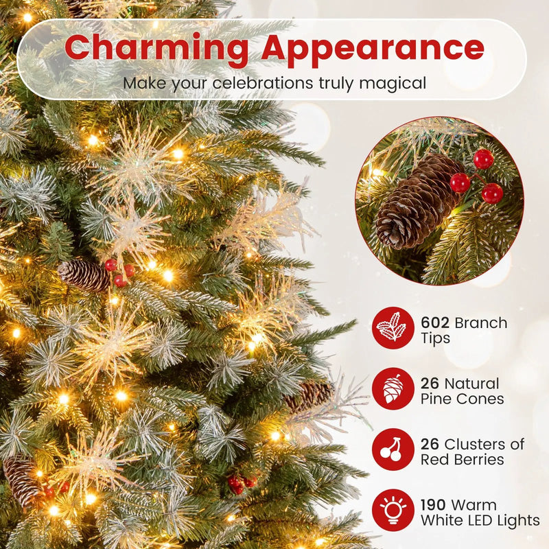 5 Feet Pre-Lit Artificial Christmas Tree with 8 Modes LED Lights with Berries by DirectDeals
