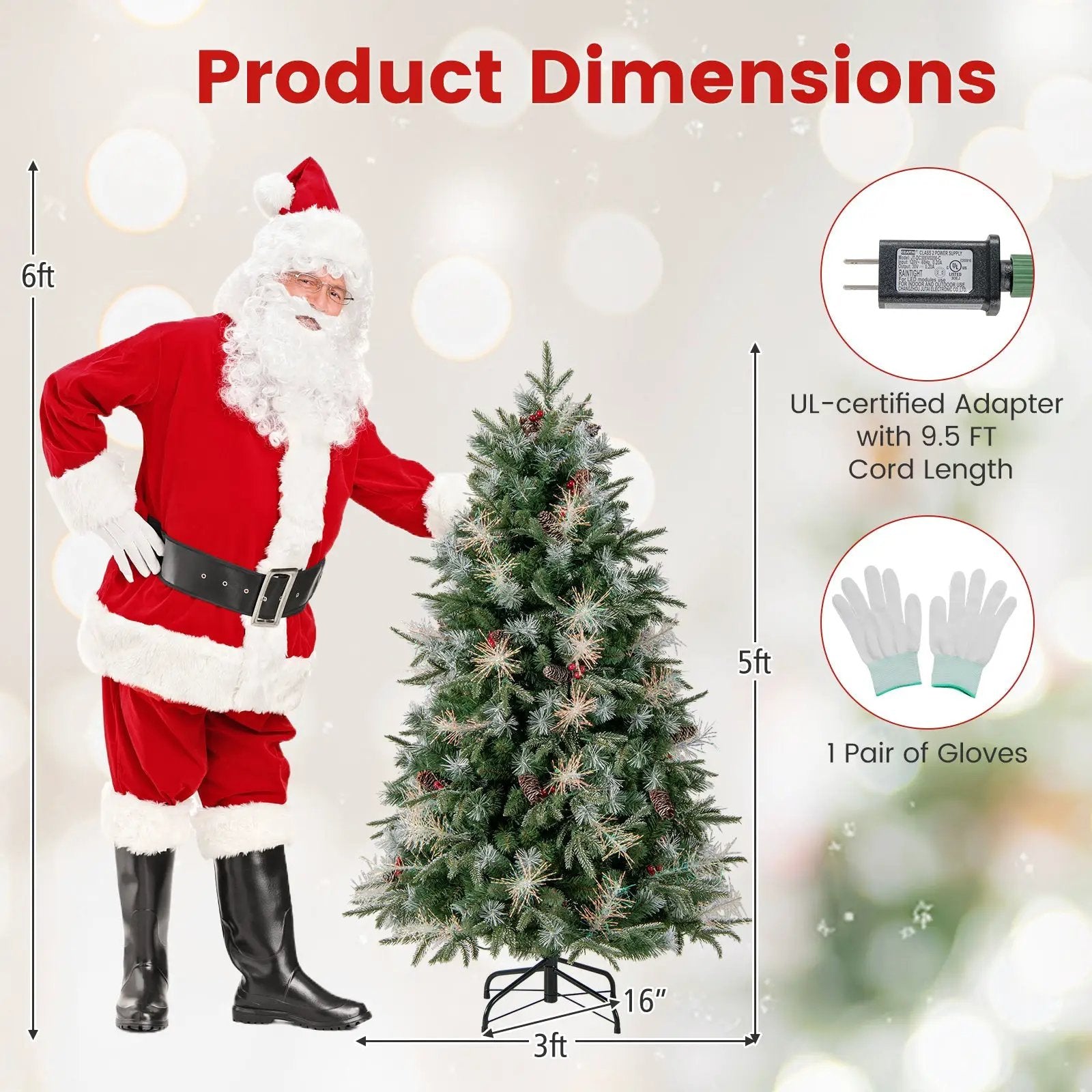 5 Feet Pre-Lit Artificial Christmas Tree with 8 Modes LED Lights with Berries by DirectDeals