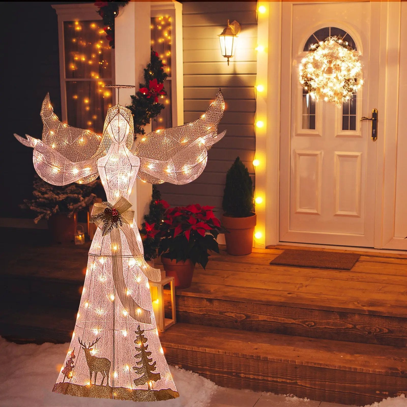 5 Feet Pre-lit 3D Glittered Christmas Angel with 100 Warm White Lights by DirectDeals