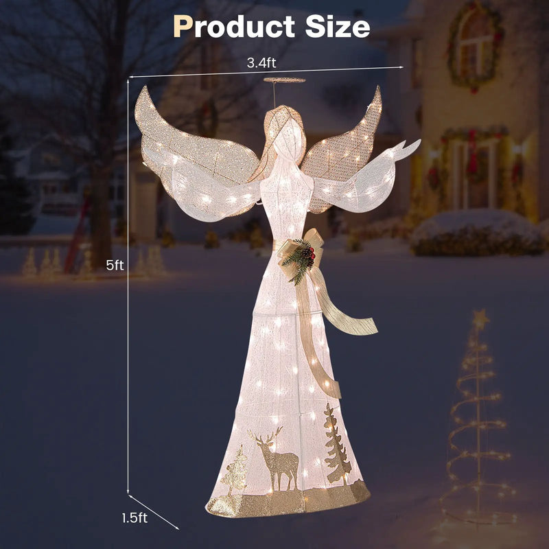 5 Feet Pre-lit 3D Glittered Christmas Angel with 100 Warm White Lights by DirectDeals