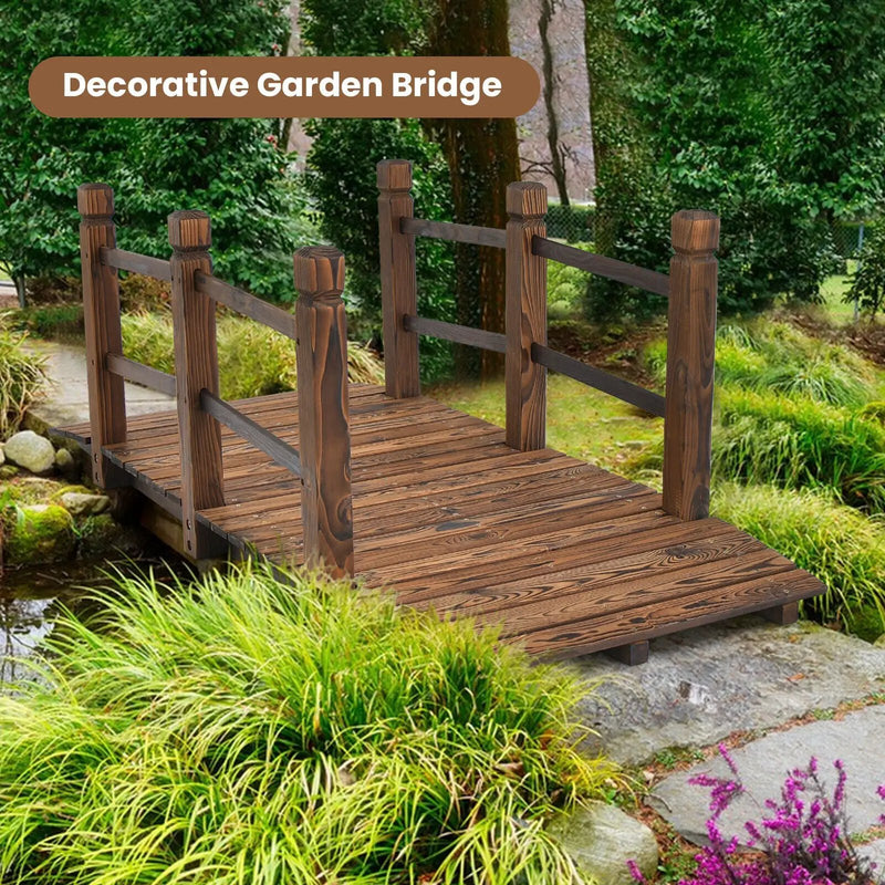 5 Feet Wooden Garden Bridge with Safety Rails by DirectDeals