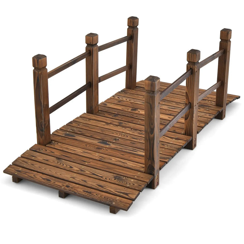 5 Feet Wooden Garden Bridge with Safety Rails by DirectDeals