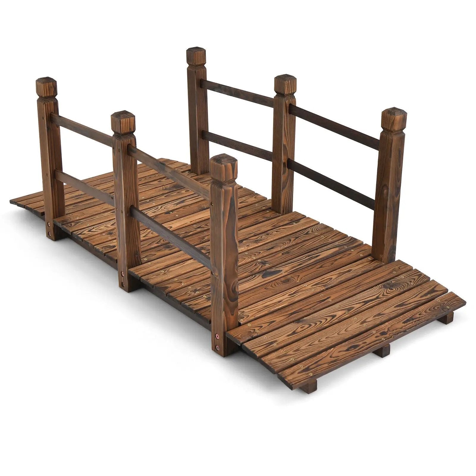 5 Feet Wooden Garden Bridge with Safety Rails by DirectDeals