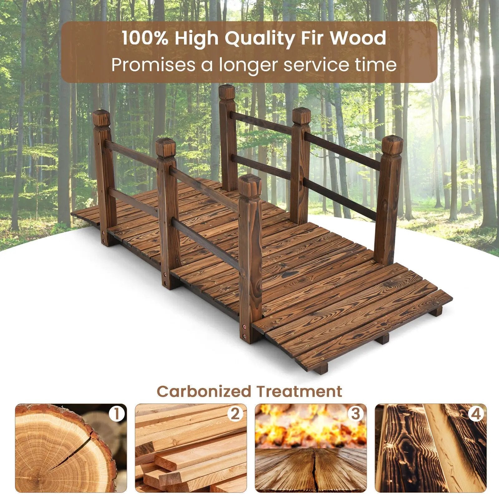 5 Feet Wooden Garden Bridge with Safety Rails by DirectDeals