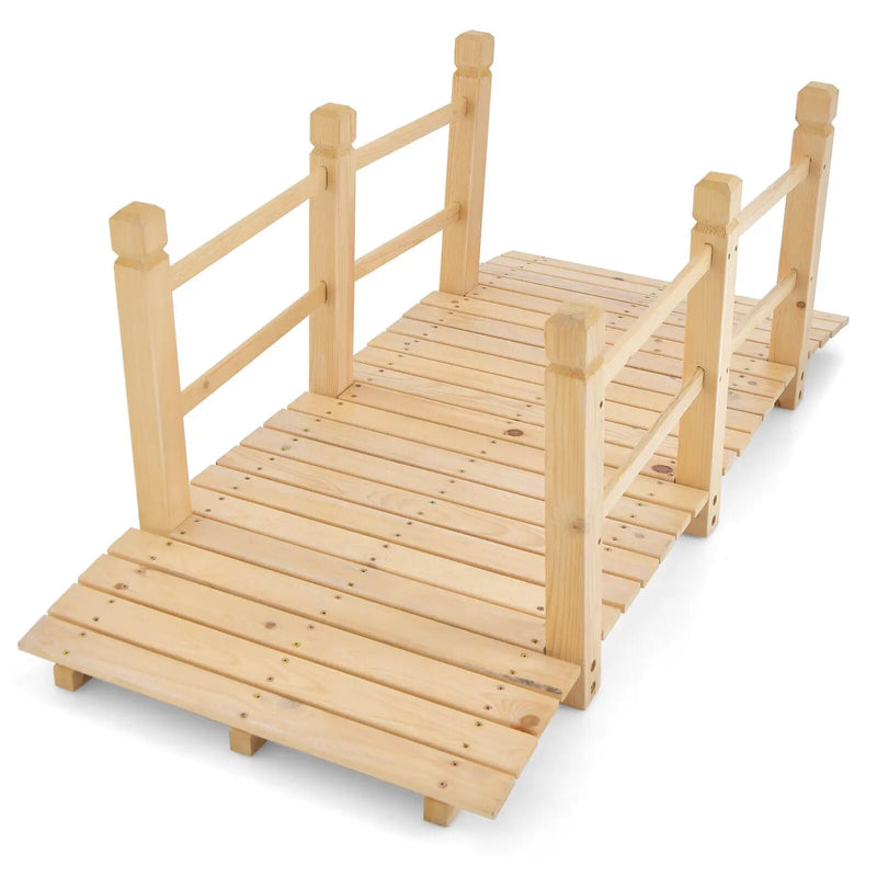 5 Feet Wooden Garden Bridge with Safety Rails by DirectDeals