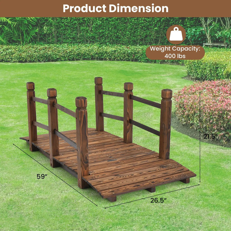 5 Feet Wooden Garden Bridge with Safety Rails by DirectDeals