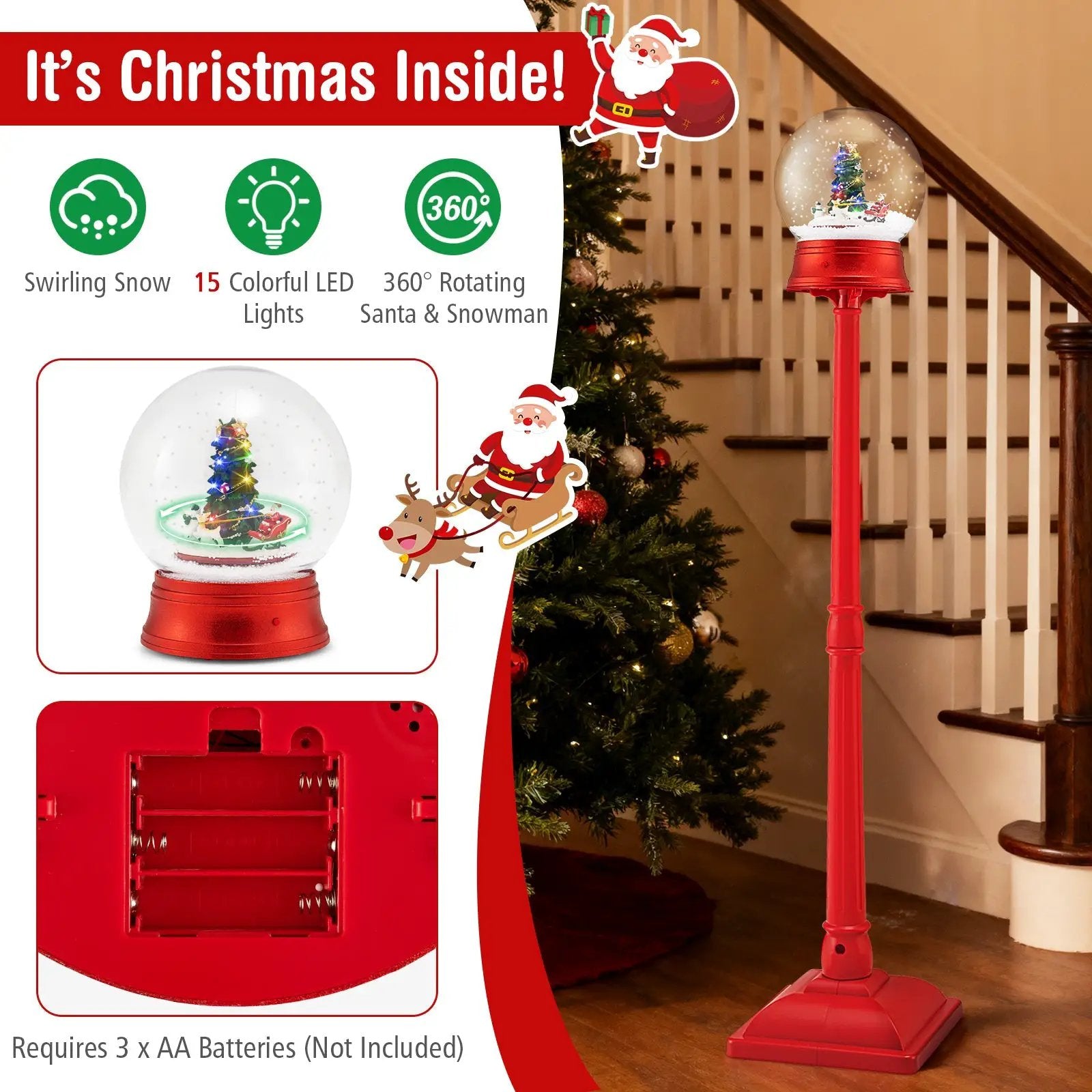 5 Ft Musical Christmas Street Lamp with 8 Tunes and Blowing Snow-Red by DirectDeals